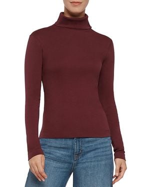 Three Dots Striped Turtleneck Long Sleeve Tee - Red