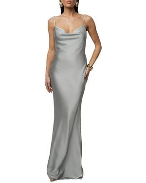 JLUXLABEL Down The Aisle Satin Gown - Gray