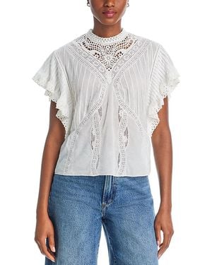FARM Rio Lace Flutter Sleeve Top - White