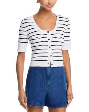 Aqua Striped Short Sleeve Cardigan - Blue