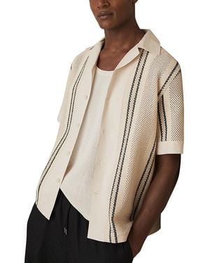 Reiss Striped Crochet Short Sleeve Camp Shirt - Natural