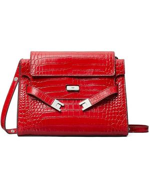 Tory Burch Lee Radziwill Croc Embossed Shoulder Bag - Red