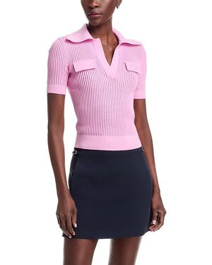 Patou Embroidered Knit Polo Top - Pink