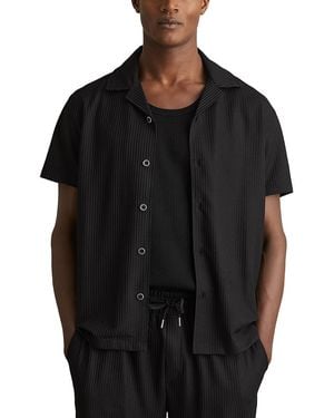 Reiss Relaxed Fit Textured Short Sleeve Camp Shirt - Black