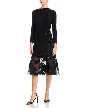 Teri Jon Crepe Long Sleeve Embellished Hem Dress - Black