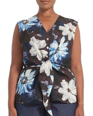 Estelle Aveline Floral Tie Front Shirt - Blue