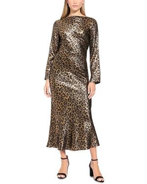 Donna Morgan Printed Long Sleeve Midi Dress - Brown