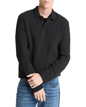 Vince Long Sleeve Basket Weave Polo Shirt - Black