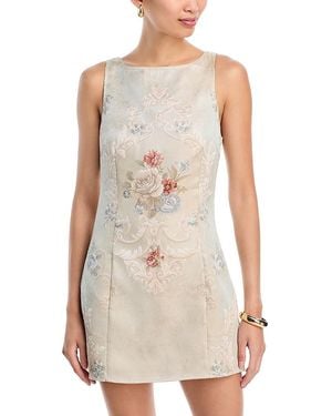 Aqua Jacquard Rose Sleeveless Mini Dress - White