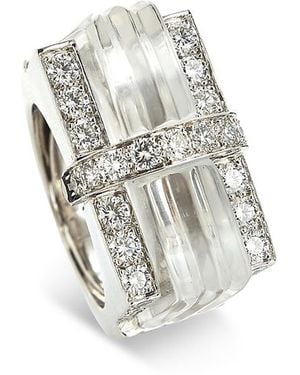 David Webb Platinum & 18K Twilight Carved Rock Crystal & Diamond Tuxedo Ring - White