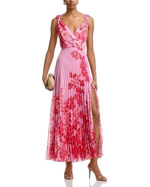 Aqua Pleated Floral Guest Of Dress - Red