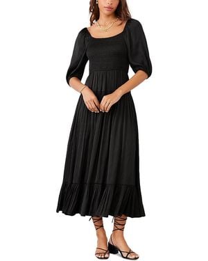 Karen Kane Blouson Sleeve Smocked Midi Dress - Black