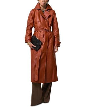 Reiss Leather Trench Coat - Brown