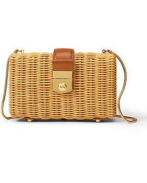 Veronica Beard Lock Box Wicker Clutch Bag - Natural