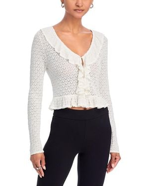 LoveShackFancy Nilah Ruffled Peplum Cropped Cardigan - White