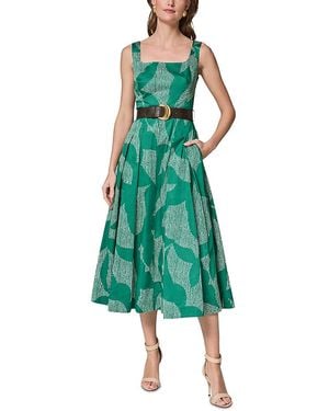 Donna Karan Sleeveless Square Neck Midi A Line Dress - Green