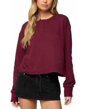 Edikted Deni Long Sleeve Henley Waffle Top - Red