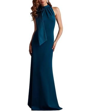 Tadashi Shoji Sims Taffeta Shoulder Bow Halter Gown - Blue