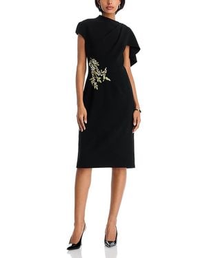 Teri Jon Embellished Cape Midi Dress - Black