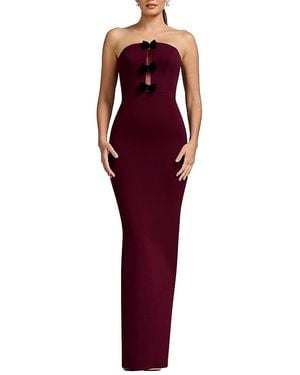 Dress the Population Everly Strapless Sheer-Inset Bow Gown - Red