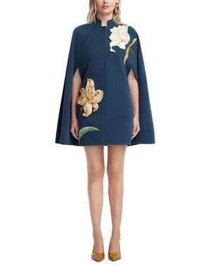 LEO LIN Sloane Embroidered Wool Cape Jacket - Blue