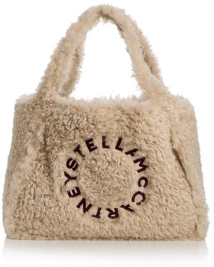 Stella McCartney Logo Faux Shearling Tote - Natural