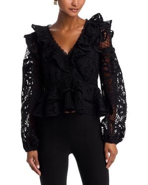Aqua V Neck Long Sleeve Lace Top - Black