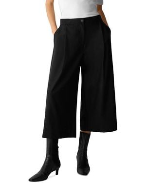 Eileen Fisher Wool Pleated Cropped Pants - Black