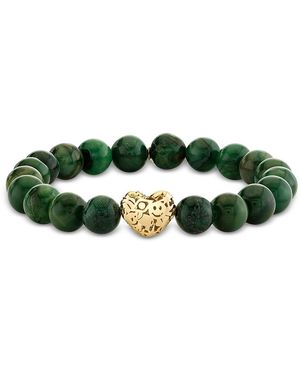 Sydney Evan 14K Verdite Puffy Icon Wallpaper Heart Beaded Bracelet - Green