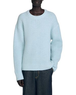 Sandro Wool Fine Knit Crewneck Sweater - Blue