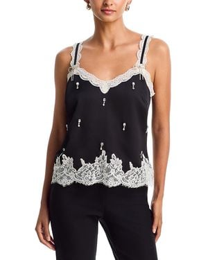 Aqua Lace Trim Rhinestone Embellished Camisole - Black