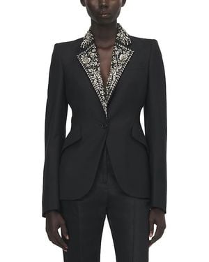McQueen Bead & Crystal Embroidered Lapel Single Breasted Jacket - Black