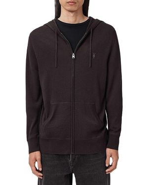 AllSaints Mode Merino Wool Slim Fit Full Zip Hoodie - Blue