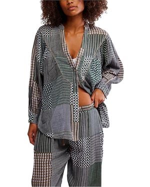 Free People Night After Night Pajama Shirt - Gray