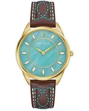 Bulova Stetson Leather Strap Watch, 34.5Mm - Blue
