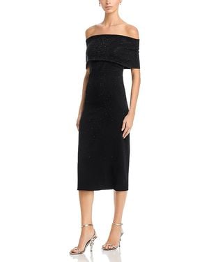 Teri Jon Jet Bead Knit Off-The-Shoulder Dress - Black