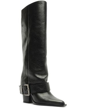 SCHUTZ SHOES Parker Up Knee High Leather Moto Boots - Black