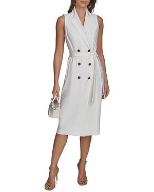 Donna Karan Pinstripe Belted Jacket Dress - White