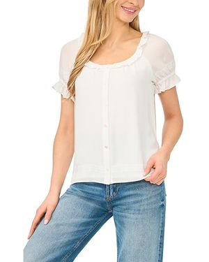 Cece Ruffle Trim Button Front Blouse - White