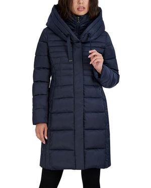 Tahari Casey Hooded Puffer Coat - Blue