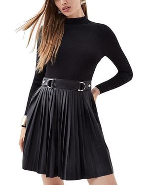 Karen Millen Knitted Top Pleated Skater Dress - Black