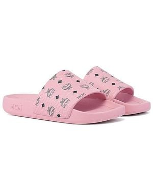 MCM Monogram Print Rubber Slides - Pink