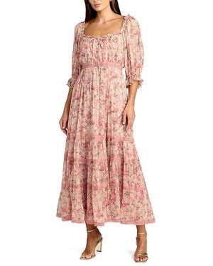 Mac Duggal Floral Printed Scoop Neck Midi Dress With 3/Sleeves - Pink