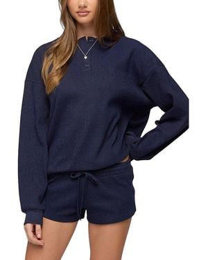 Edikted Baila Waffle Henley Top - Blue
