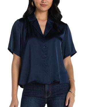 Liverpool Los Angeles Plus Short Sleeve Camp Collar Blouse - Blue