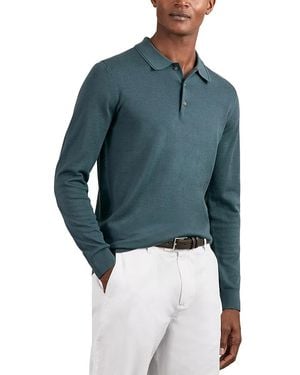 Reiss Trafford Long Sleeved Half Button Merino Wool Polo - Blue
