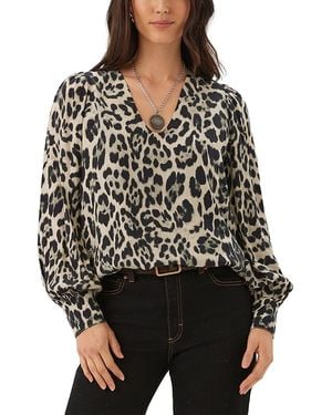 Karen Kane Printed V Neck Puff Sleeve Top - Black
