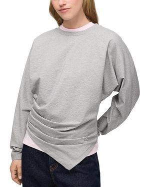Ganni Drape Cotton-Blend Jersey Blouse - Gray