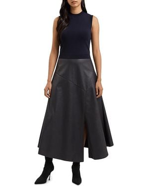 Ted Baker Mixed Media Faux Leather Skirt Midi Dress - Black