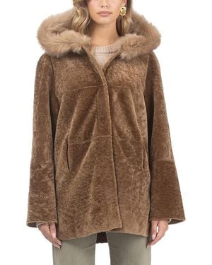 Gorski Reversible Textured Shearling Lamb Parka With Merinillo Shearling Lamb Hood Trim - Brown